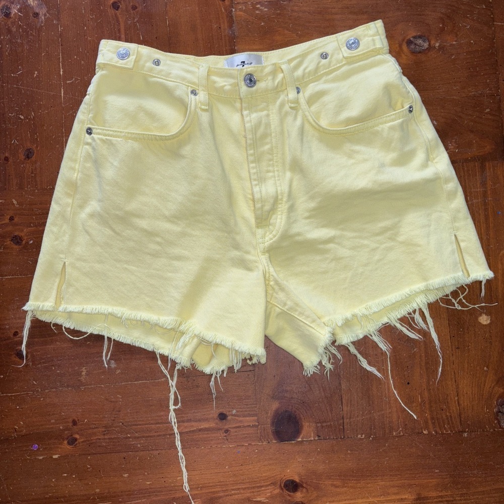 Seven 7 Yellow Mankind Cutoff High Rise Denim Shorts, 4" Inseam Women's Sz Small